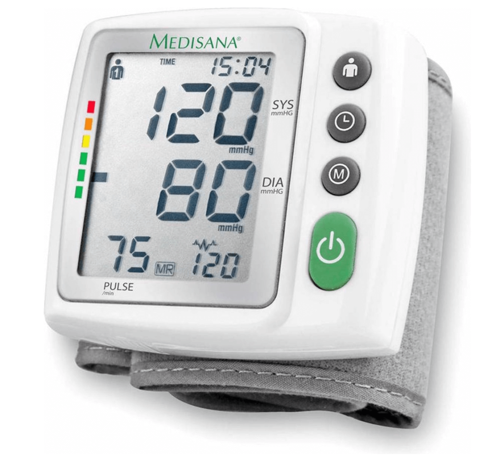afbeelding van een goedkope maar goede pols bloeddrukmeter van Medisana